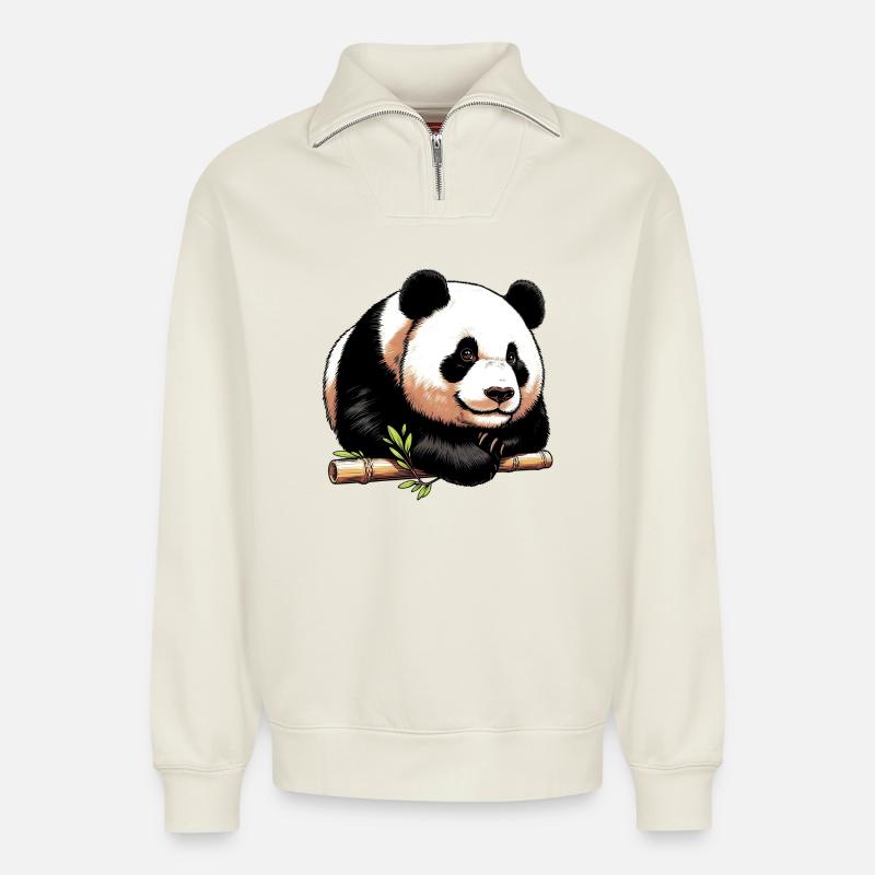 Panda - Relaxed Unisex Organic Half Zip Sweatshirt – von SPREAD - Naturweiß