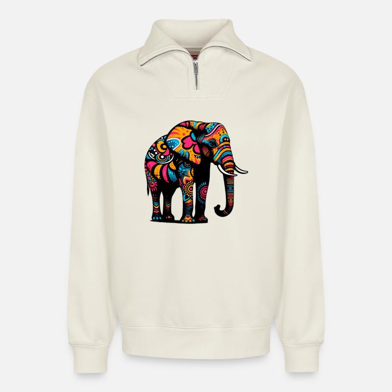 Elefant - Relaxed Unisex Organic Half Zip Sweatshirt – von SPREAD - Naturweiß