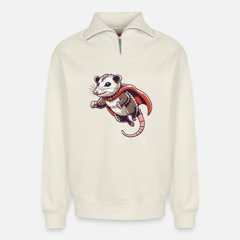 Superpossum - Relaxed Unisex Organic Half Zip Sweatshirt – von SPREAD - Naturweiß