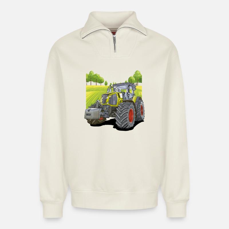 Traktor auf dem Feld - Relaxed Unisex Organic Half Zip Sweatshirt – von SPREAD - Naturweiß