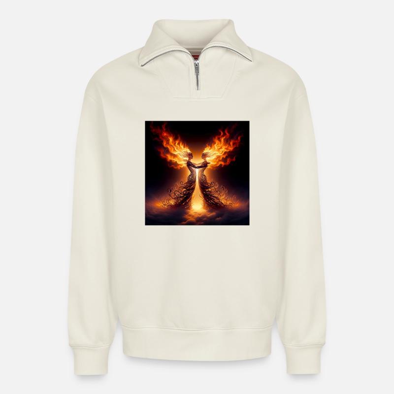 Zwillingsflammen - Relaxed Unisex Organic Half Zip Sweatshirt – von SPREAD - Naturweiß