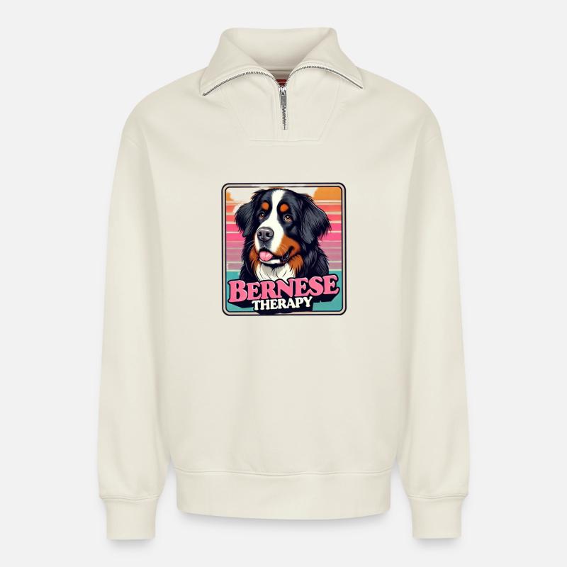 Berner Sennenhund - Relaxed Unisex Organic Half Zip Sweatshirt – von SPREAD - Naturweiß
