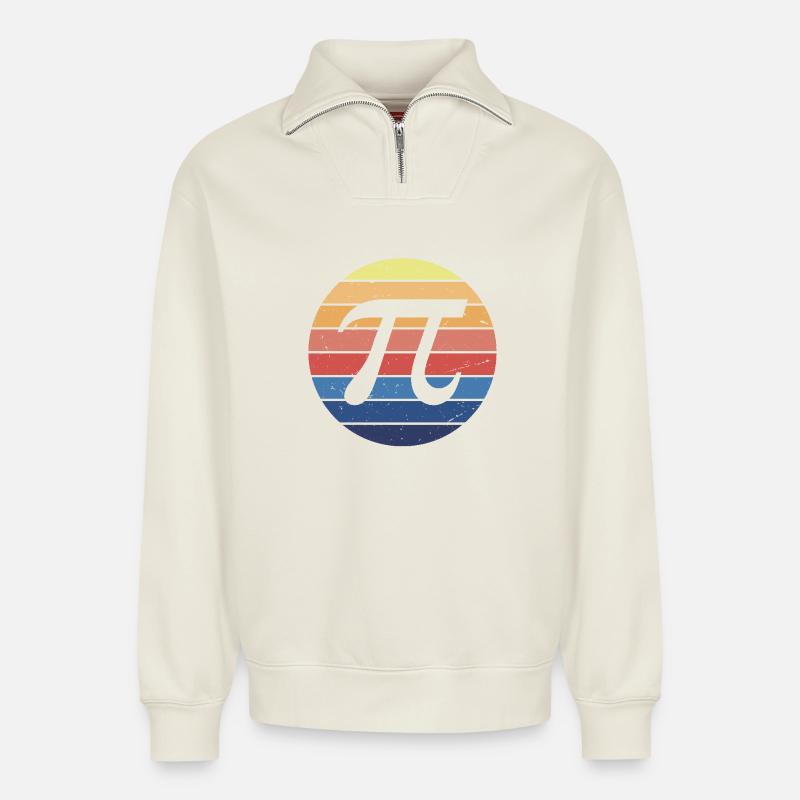 Math Pi Retro - Relaxed Unisex Organic Half Zip Sweatshirt – by SPREAD - off white