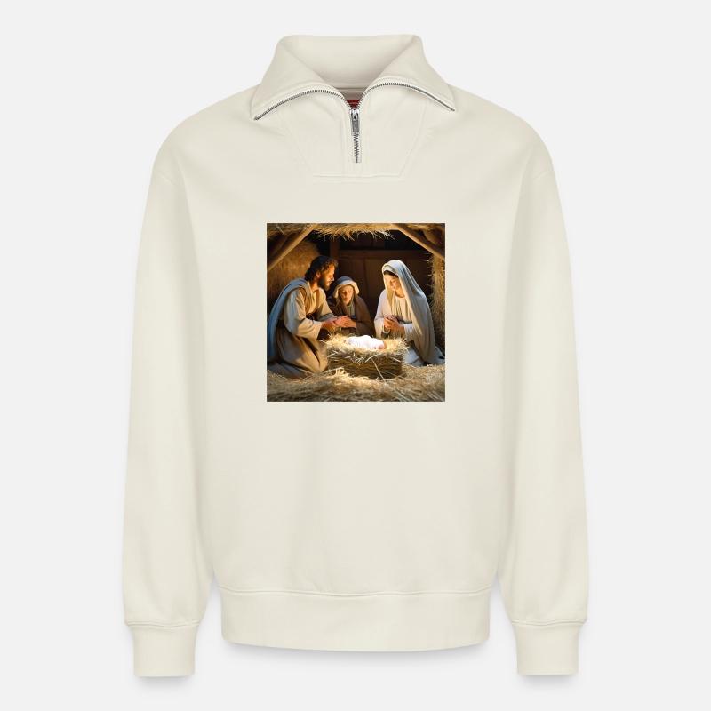 katholisch, jesus christus, messe, christlich - Relaxed Unisex Organic Half Zip Sweatshirt – von SPREAD - Naturweiß