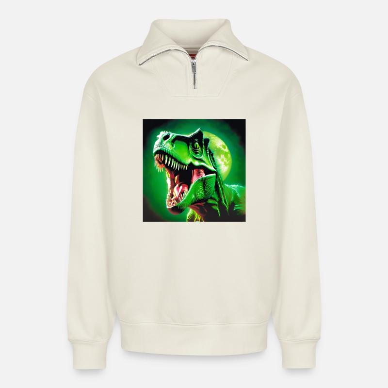 T-rex, prehistory, t-rex - Relaxed Unisex Organic Half Zip Sweatshirt – by SPREAD - off white
