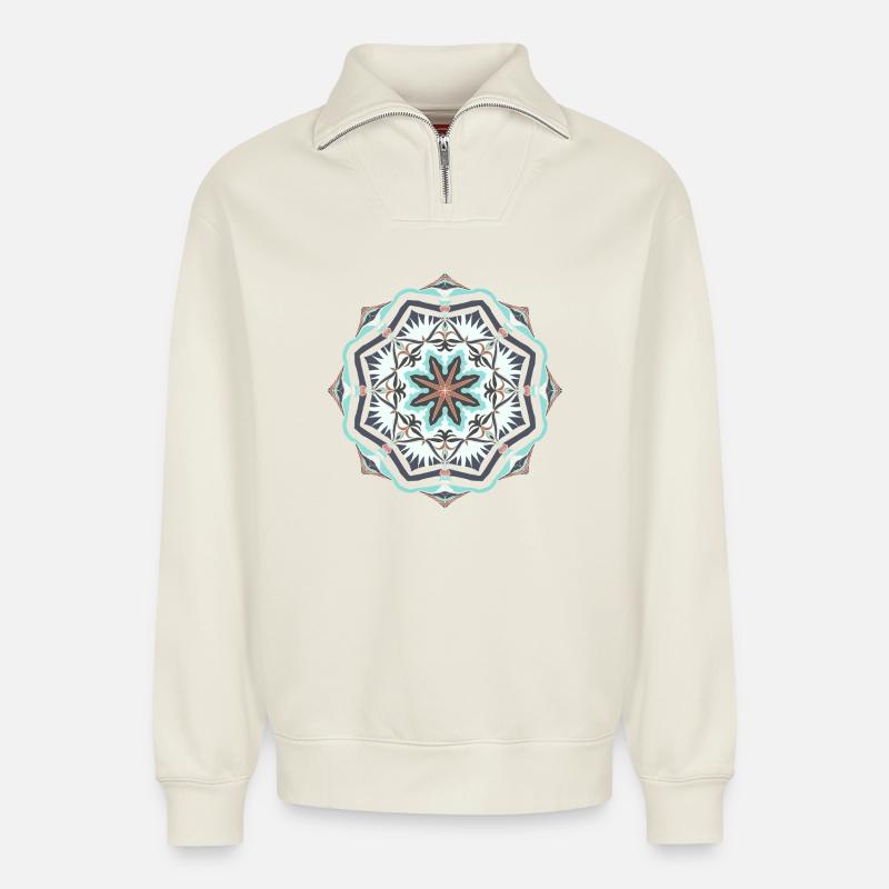 Mandala étoile de mer - Sweat unisexe décontracté en coton biologique à demi-zip – de SPREAD - blanc cassé