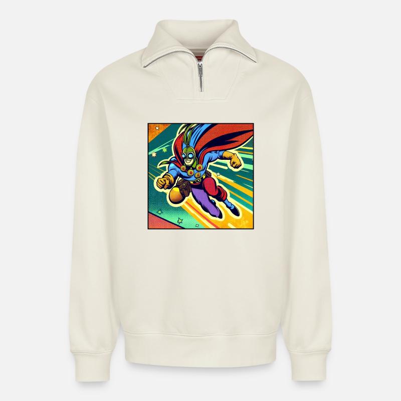 Superheld - Relaxed Unisex Organic Half Zip Sweatshirt – von SPREAD - Naturweiß