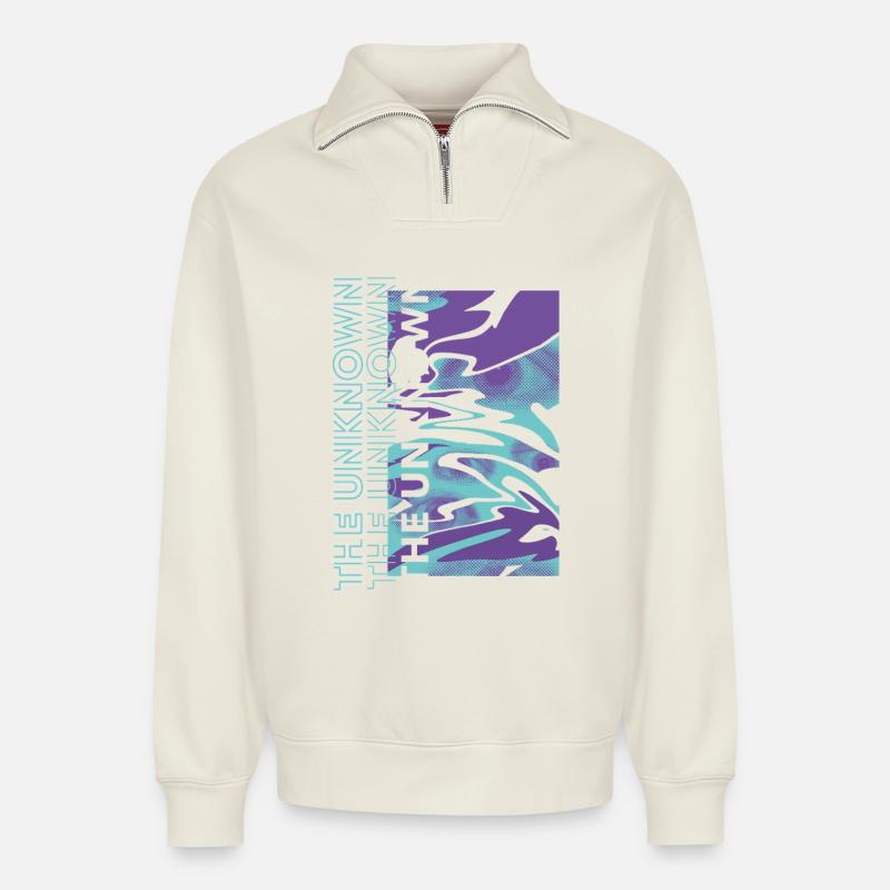 The Unknown – Digitale Verzerrung - Relaxed Unisex Organic Half Zip Sweatshirt – von SPREAD - Naturweiß