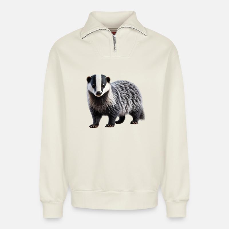 Blaireau - Sweat unisexe décontracté en coton biologique à demi-zip – de SPREAD - blanc cassé