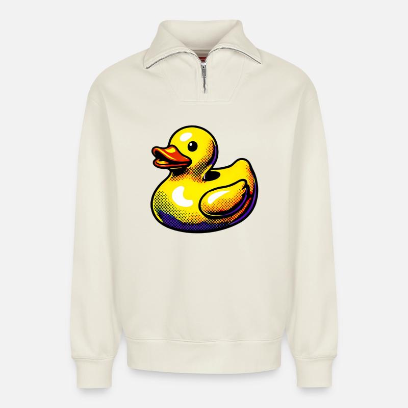 Duckling Duck Duck Duck - Relaxed Unisex Organic Half Zip Sweatshirt – by SPREAD - off white