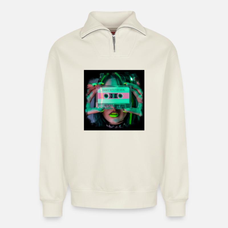 Dance with the Devil - Relaxed Unisex Organic Half Zip Sweatshirt – von SPREAD - Naturweiß