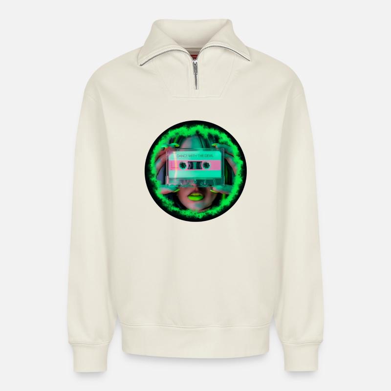 Dance with the Devil V2 - Relaxed Unisex Organic Half Zip Sweatshirt – by SPREAD - off white