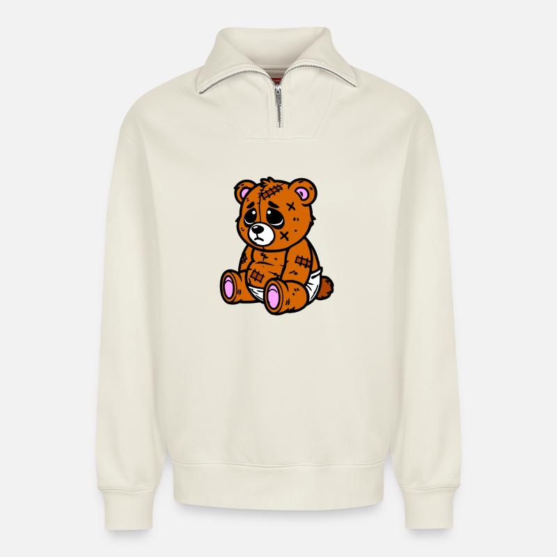 Kleines trauriges Bärchen - Relaxed Unisex Organic Half Zip Sweatshirt – von SPREAD - Naturweiß