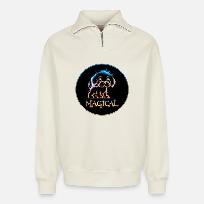Magic Puppy - Relaxed Unisex Organic Half Zip Sweatshirt – by SPREAD - off white