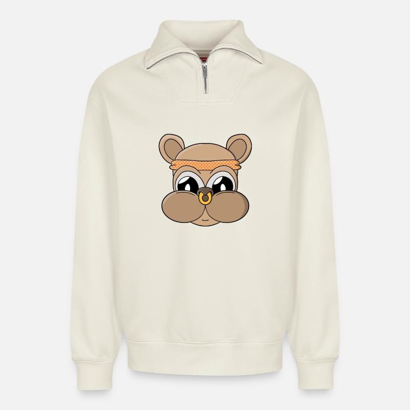 Süßer Bär mit Piercing - Relaxed Unisex Organic Half Zip Sweatshirt – von SPREAD - Naturweiß