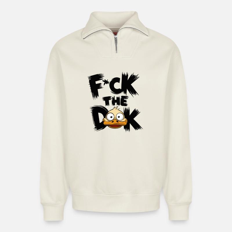 J’emmerde le canard - Sweat unisexe décontracté en coton biologique à demi-zip – de SPREAD - blanc cassé