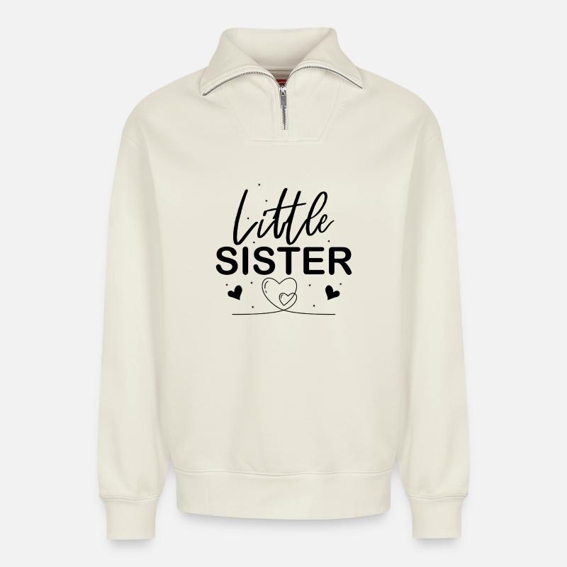 Kleine Schwester - Relaxed Unisex Organic Half Zip Sweatshirt – von SPREAD - Naturweiß