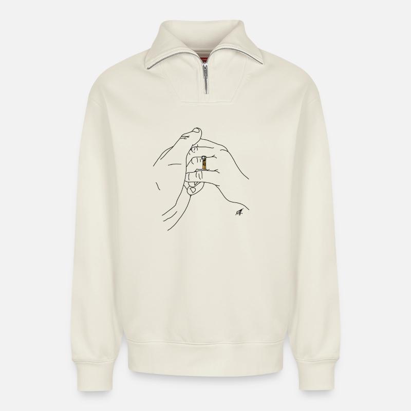 MJR - Mariage - Sweat unisexe décontracté en coton biologique à demi-zip – de SPREAD - blanc cassé