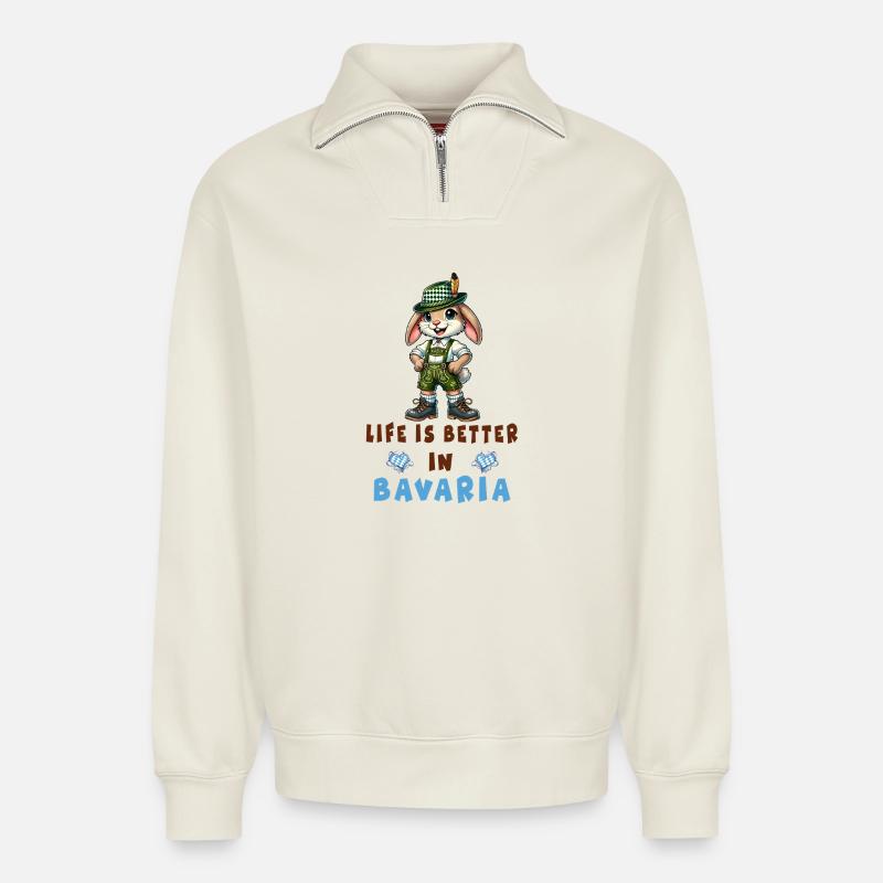 Bayerischer Hase - Relaxed Unisex Organic Half Zip Sweatshirt – von SPREAD - Naturweiß