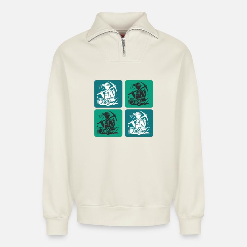 Bergbau Design - Relaxed Unisex Organic Half Zip Sweatshirt – von SPREAD - Naturweiß