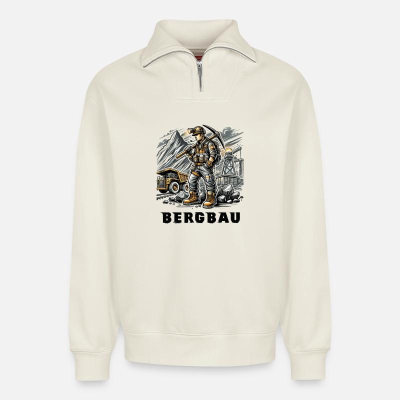 Hard work in mining - Relaxed Unisex Organic Half Zip Sweatshirt – by SPREAD - off white