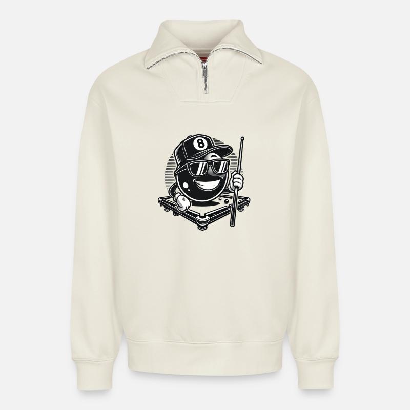 Billard 8-Ball Cool - Relaxed Unisex Organic Half Zip Sweatshirt – von SPREAD - Naturweiß