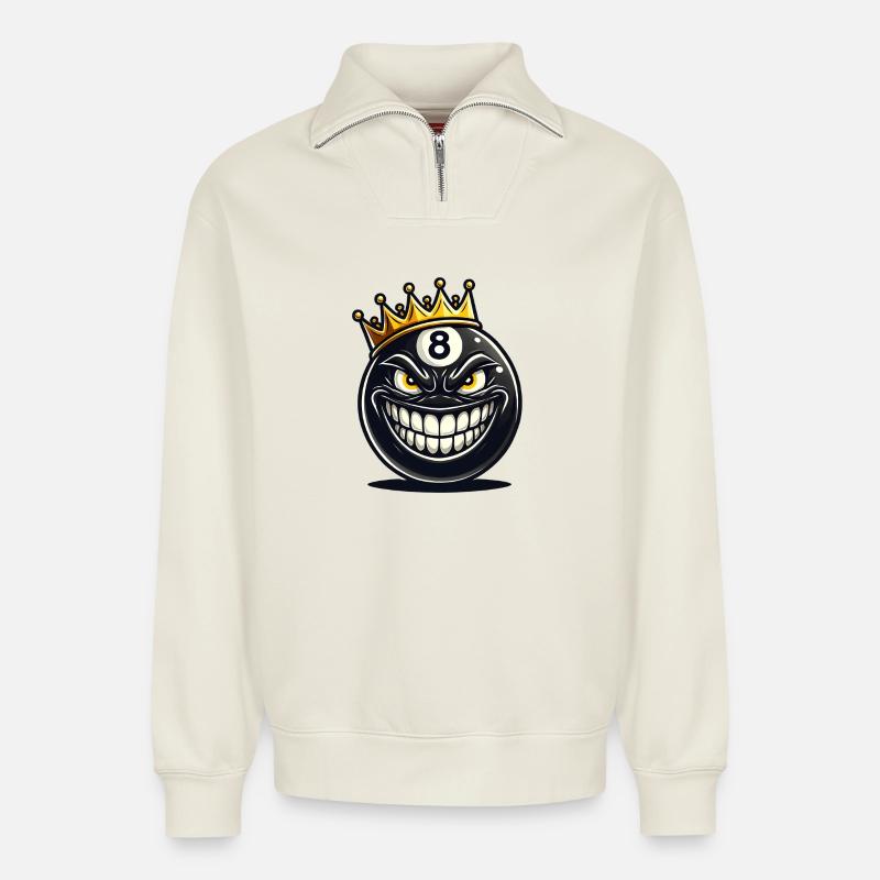 Billard König - Relaxed Unisex Organic Half Zip Sweatshirt – von SPREAD - Naturweiß