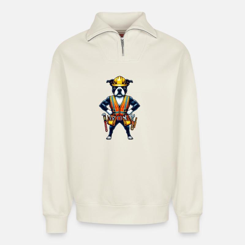 Bostie Bauarbeiter - Relaxed Unisex Organic Half Zip Sweatshirt – von SPREAD - Naturweiß