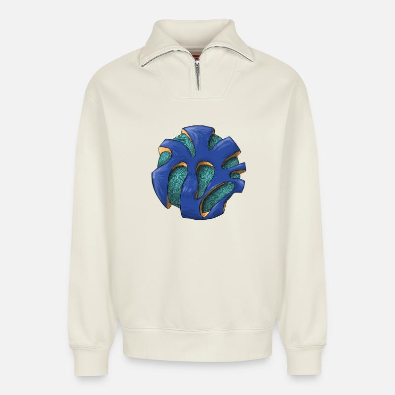Lebender Azurknoten - Relaxed Unisex Organic Half Zip Sweatshirt – von SPREAD - Naturweiß
