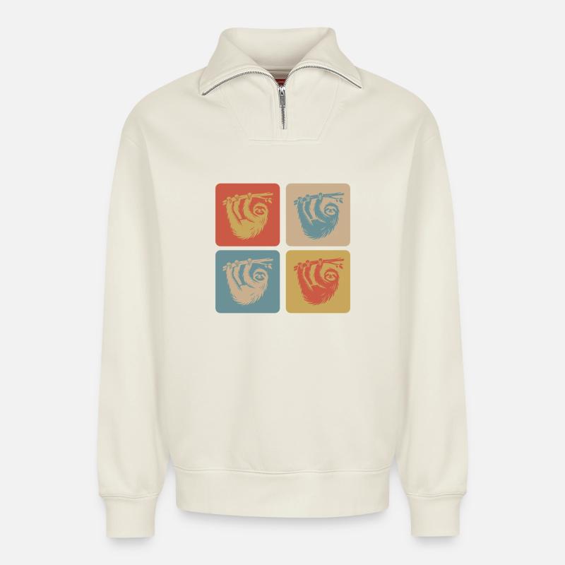 Entspanntes Faultier – Nimm’s locker - Relaxed Unisex Organic Half Zip Sweatshirt – von SPREAD - Naturweiß
