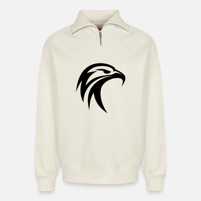 Tribal Adler - Relaxed Unisex Organic Half Zip Sweatshirt – von SPREAD - Naturweiß