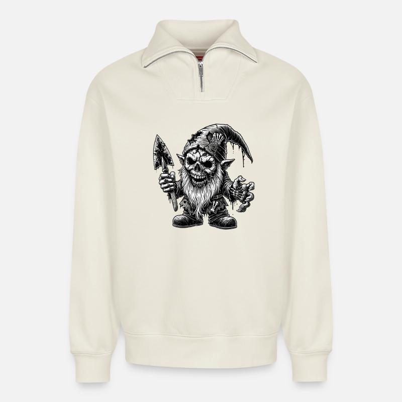 Zombie Dwarf from Hell - Relaxed Unisex Organic Half Zip Sweatshirt – by SPREAD - off white