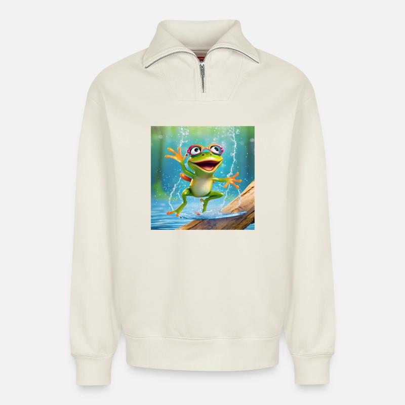 Frosch, Amphibie, Laubfrosch - Relaxed Unisex Organic Half Zip Sweatshirt – von SPREAD - Naturweiß