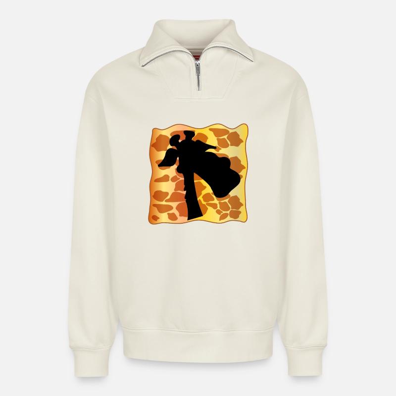 GIRAFFE RAFF PATTERN - Relaxed Unisex Organic Half Zip Sweatshirt – by SPREAD - off white