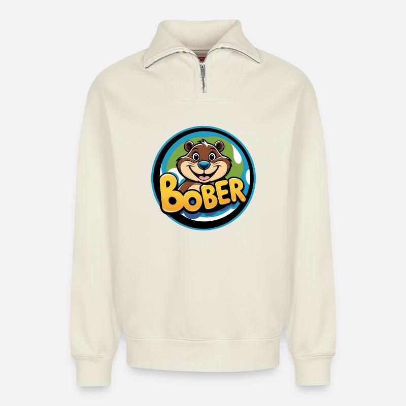 Bober - Relaxed Unisex Organic Half Zip Sweatshirt – von SPREAD - Naturweiß