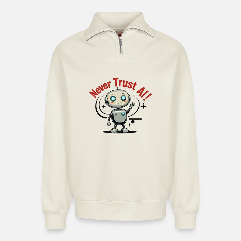 Never Trust AI - Relaxed Unisex Organic Half Zip Sweatshirt – von SPREAD - Naturweiß
