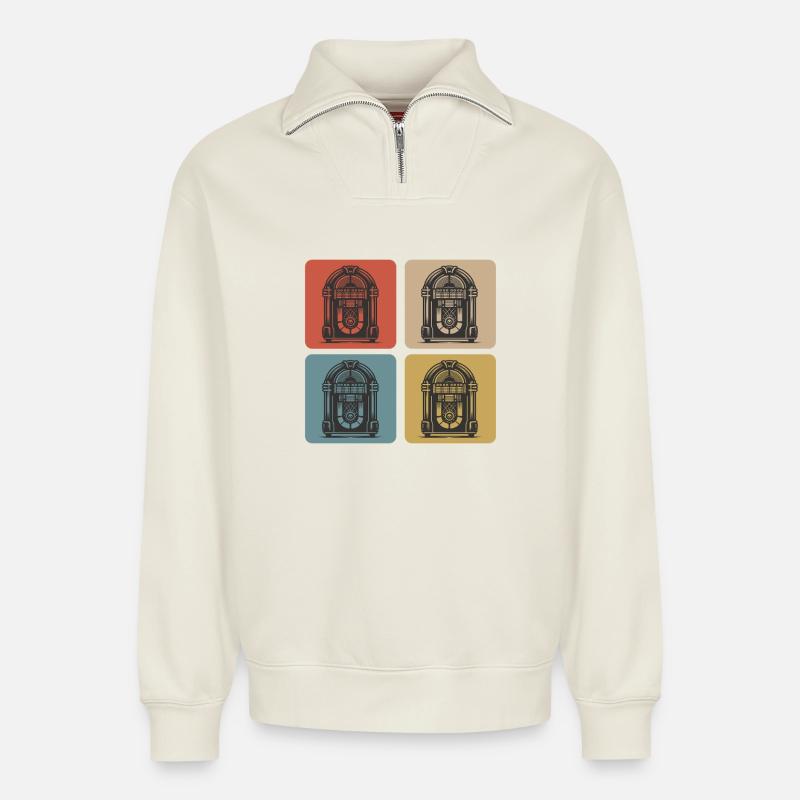 Retro Jukebox Style - Relaxed Unisex Organic Half Zip Sweatshirt – von SPREAD - Naturweiß