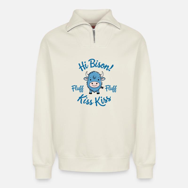 Hi Bison Fluff Fluff - Relaxed Unisex Organic Half Zip Sweatshirt – von SPREAD - Naturweiß
