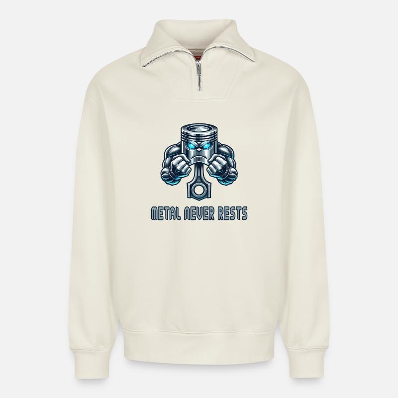 Conception de puissance du piston - Sweat unisexe décontracté en coton biologique à demi-zip – de SPREAD - blanc cassé