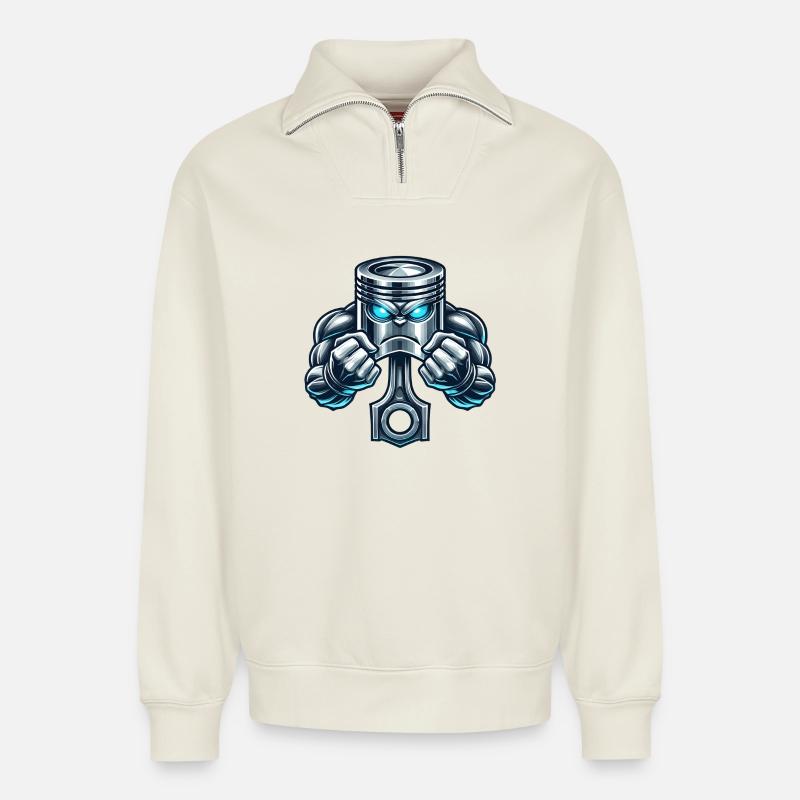 Conception du piston musculaire - Sweat unisexe décontracté en coton biologique à demi-zip – de SPREAD - blanc cassé