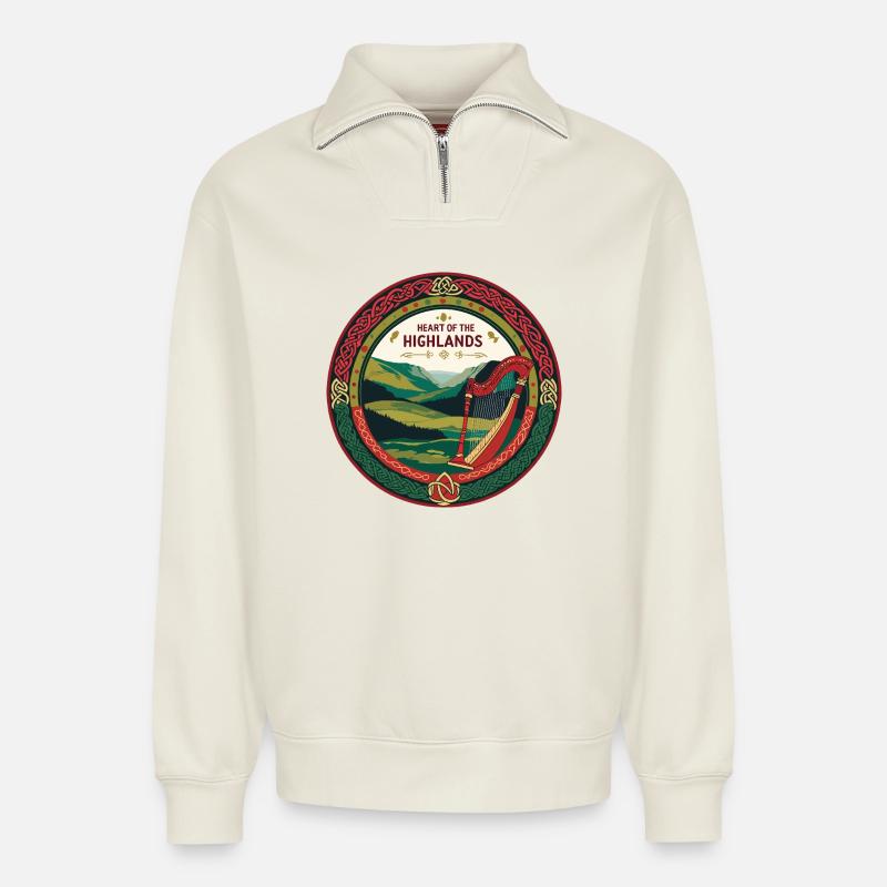 Schottland - Relaxed Unisex Organic Half Zip Sweatshirt – von SPREAD - Naturweiß