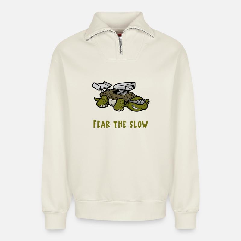 Angst vor der Langsamkeit Schildkröte - Relaxed Unisex Organic Half Zip Sweatshirt – von SPREAD - Naturweiß
