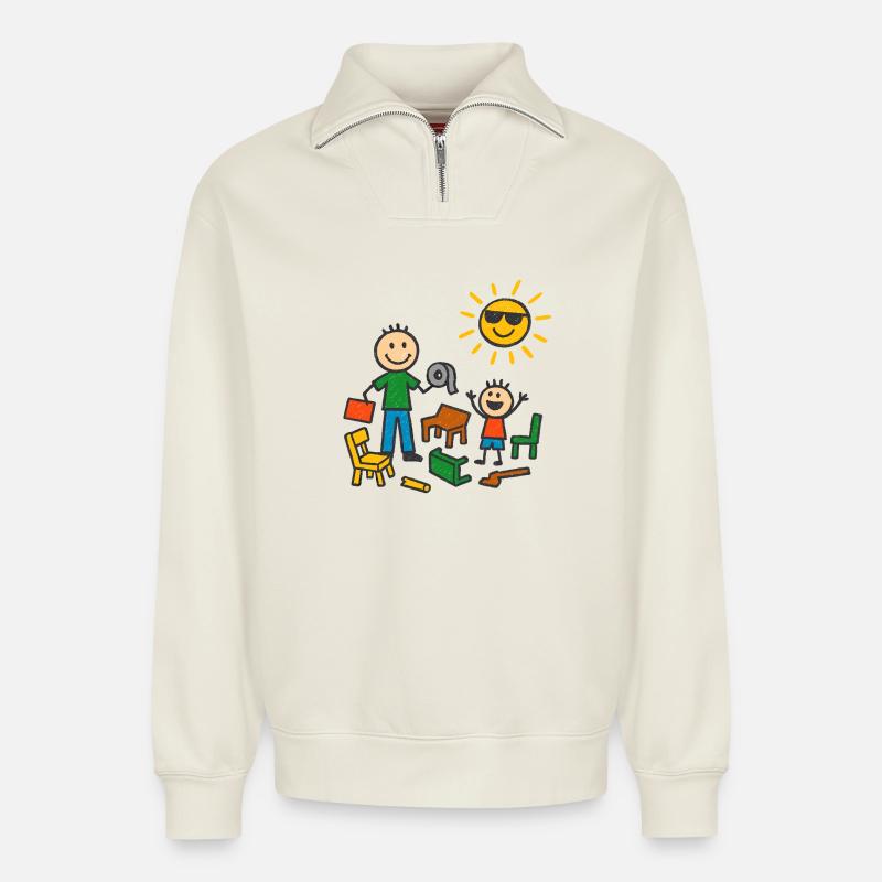 Papa baut das schon - Relaxed Unisex Organic Half Zip Sweatshirt – von SPREAD - Naturweiß