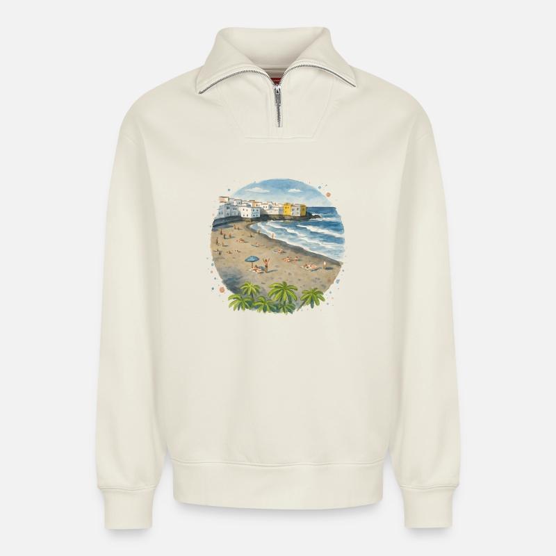 Beach - Relaxed Unisex Organic Half Zip Sweatshirt – by SPREAD - off white