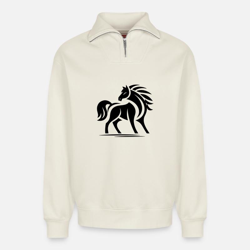 Pferde Tribal - Relaxed Unisex Organic Half Zip Sweatshirt – von SPREAD - Naturweiß