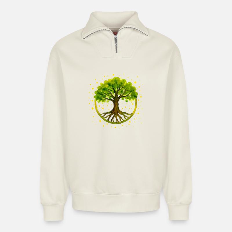 Tree - Relaxed Unisex Organic Half Zip Sweatshirt – by SPREAD - off white