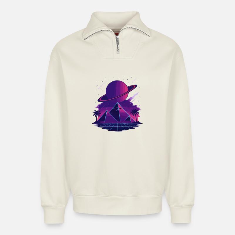 Pyramides cosmiques de vaporwave - Sweat unisexe décontracté en coton biologique à demi-zip – de SPREAD - blanc cassé