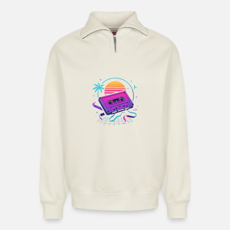 Retro Mixtape Vibes - Relaxed Unisex Organic Half Zip Sweatshirt – von SPREAD - Naturweiß