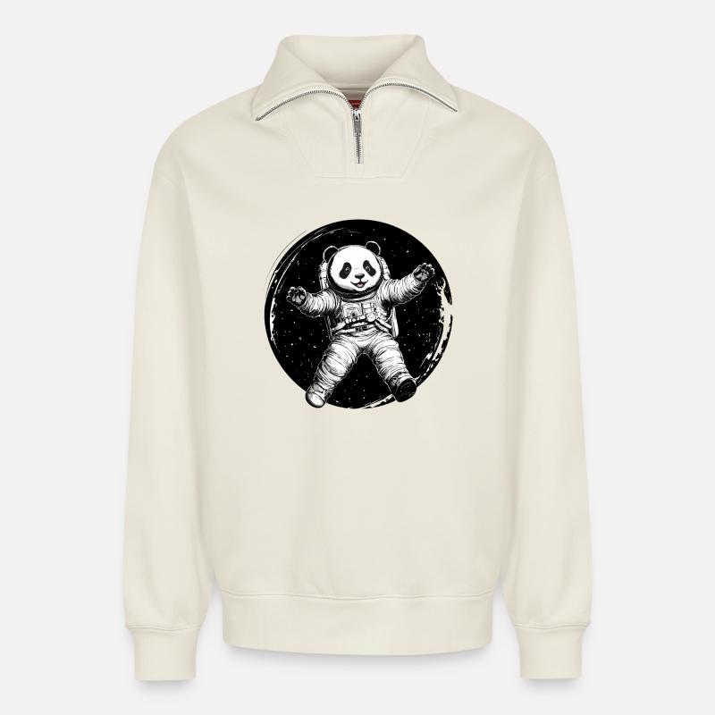Astronauten-Panda – Süßer Space Explorer - Relaxed Unisex Organic Half Zip Sweatshirt – von SPREAD - Naturweiß