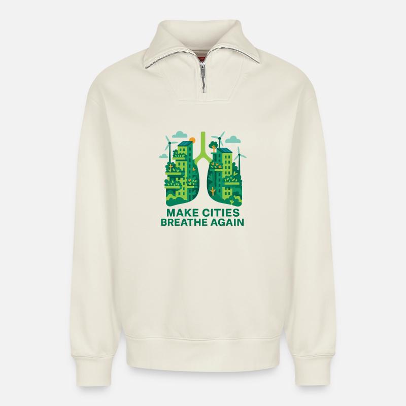 Urban Lungs - Relaxed Unisex Organic Half Zip Sweatshirt – by SPREAD - off white
